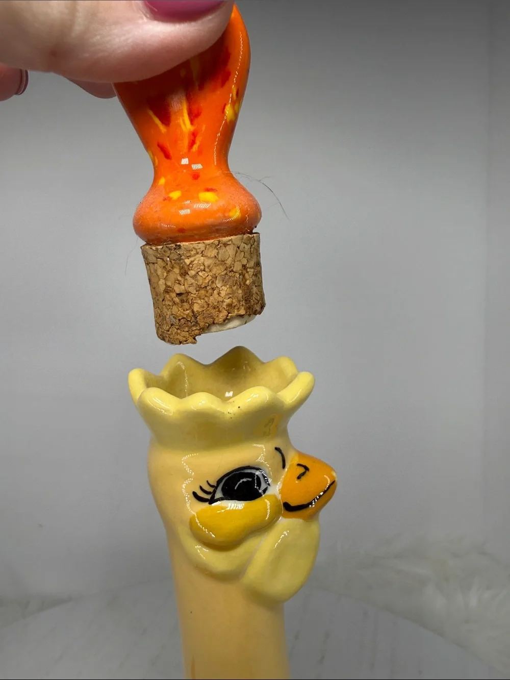 Vintage Ceramic Rooster Oil dispenser Orange and Cream